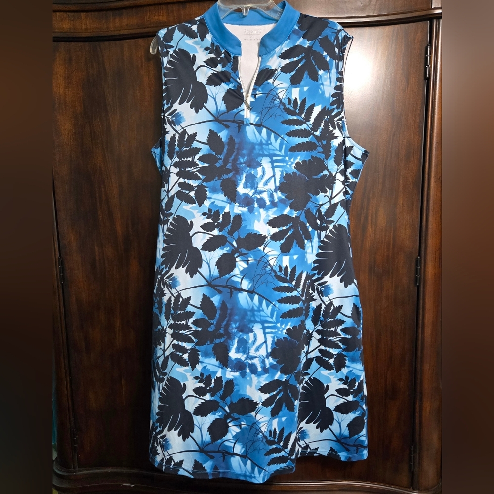 Acegolfs Size XXL Blue Botanical Energy-Dress Sleeveless Blue Floral